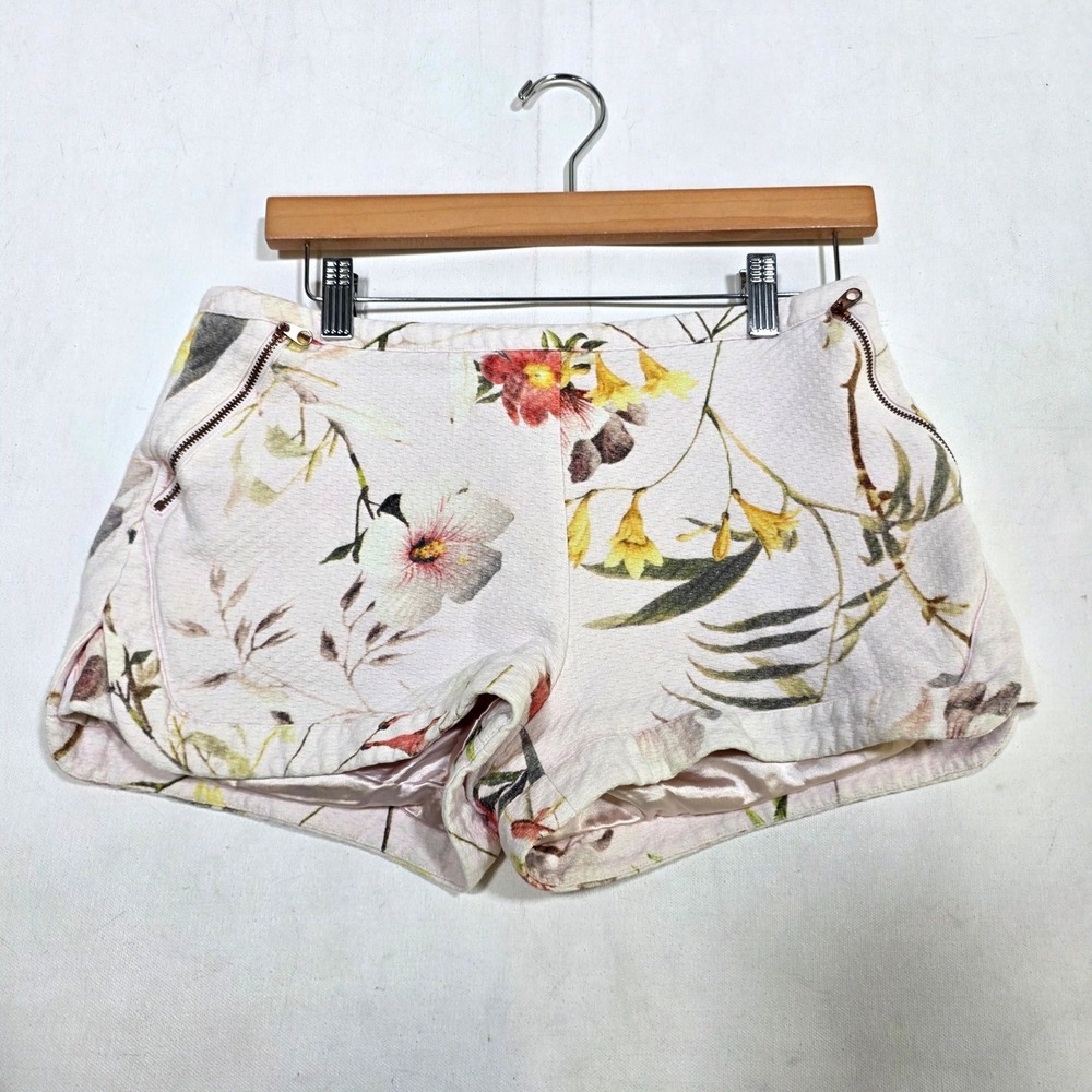 Ted Baker Sabele Floral Shorts Womens 2 Pink Textured High Waisted Zipper Detail